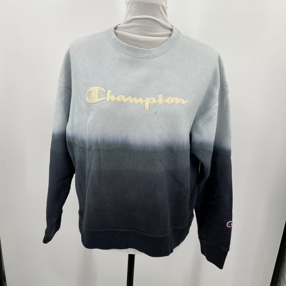 Champion Dip Dye Blue Ombre Reverse Weave Sweatshirt Size XL fits like a m/l